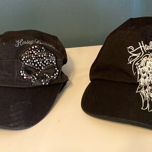 Harley-Davidson Black Caps with Skull and Wing Graphics